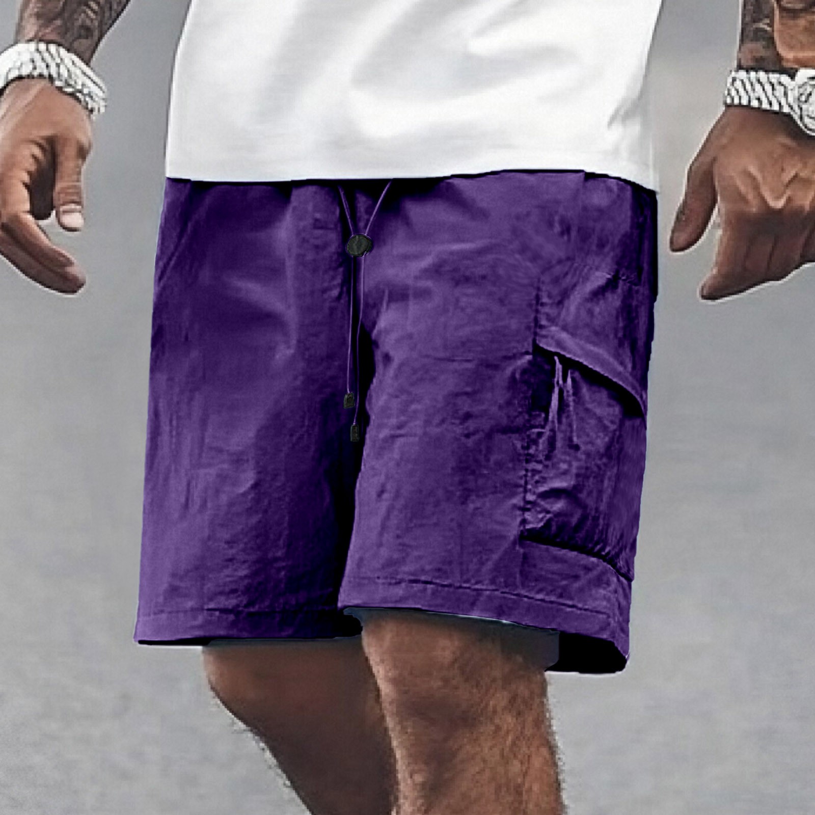 thumbnail image 2 of Pantalones cortos deportivos europeos de color liso con protección solar para hombre - Transpirables, de secado rápido y con bolsillos, 2 of 5